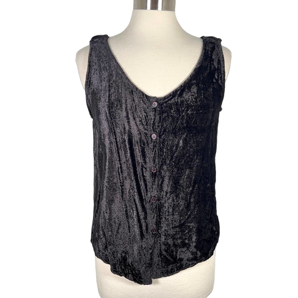 Sacred Threads Women's Velvet Sleeveless Tank Top Size M Black Button Front